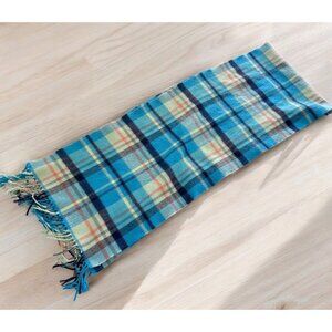 Blue Plaid Scarf with Fringe Soft Flannel Style 66 Inches
